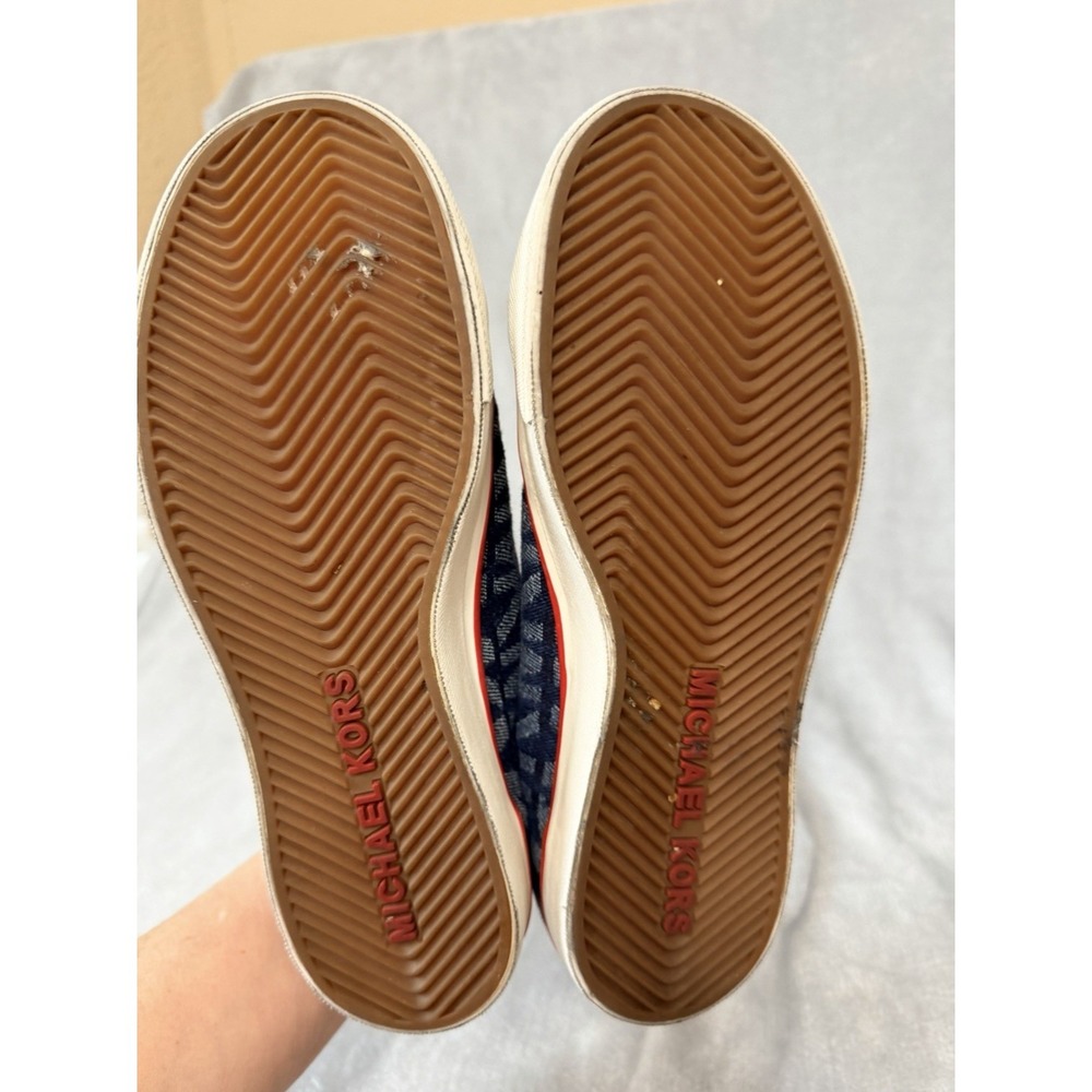 Michael Kors Signature SZ 8 Lace-Up Sneakers Denim Blue White Logo - Picture 6 of 7